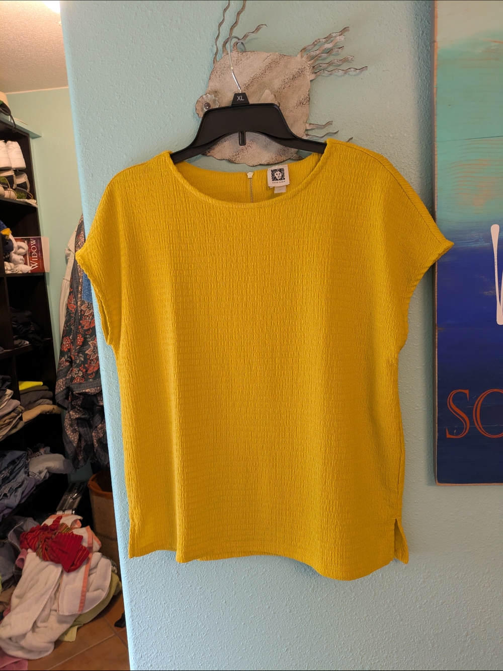 Anne Klein Sunny Yellow Textured Short Sleeve Top